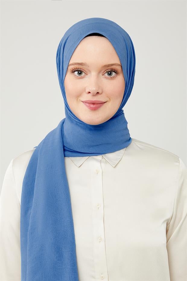 Mavi Düz Renk Frozen Krep Şal