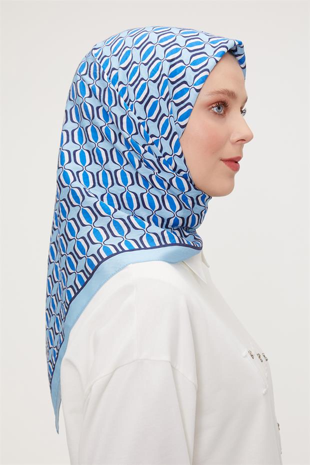 Mavi Elips Desen Modal İpek Eşarp