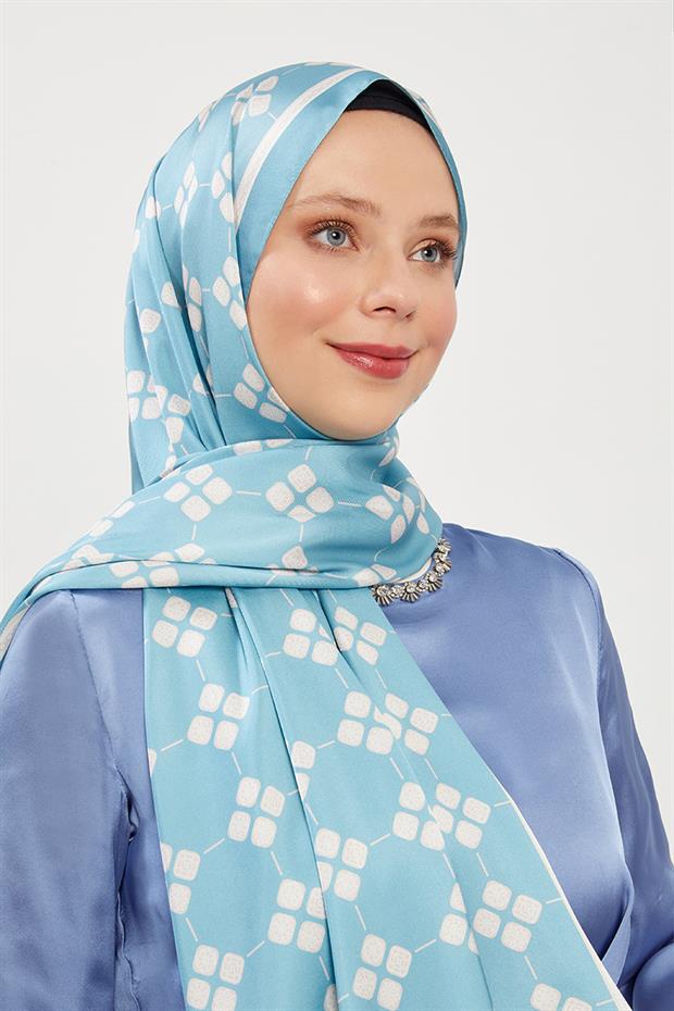 Mavi Geometrik Desen Angel Şal