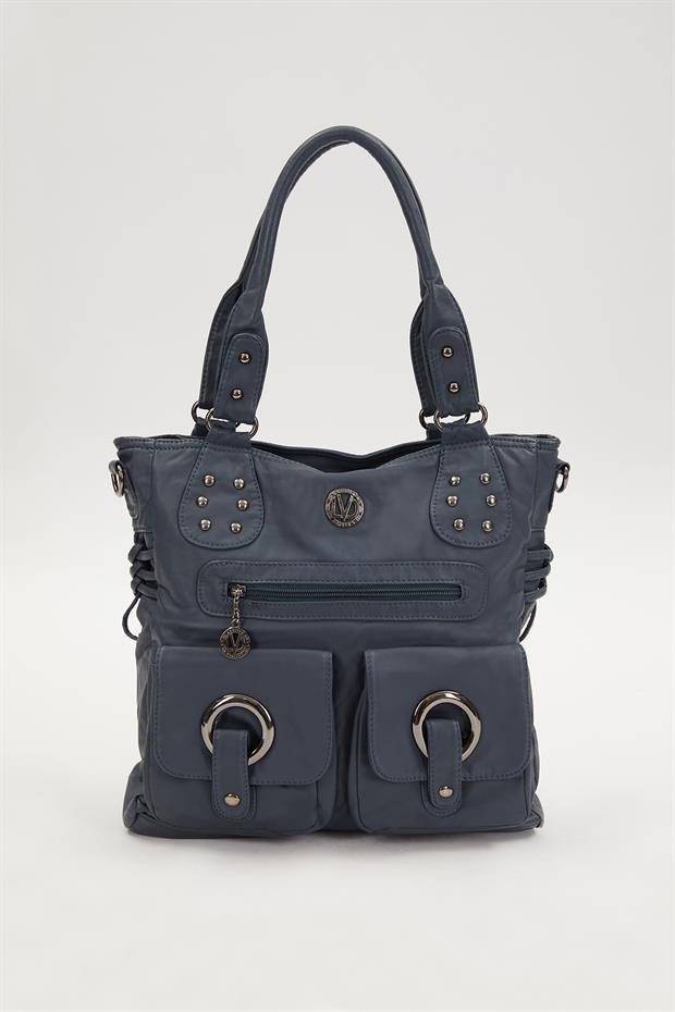 Mavi Kuş Gözü Detaylı Omuz Çantası