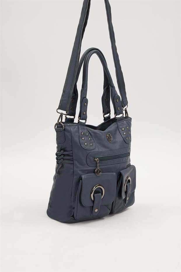 Mavi Kuş Gözü Detaylı Omuz Çantası