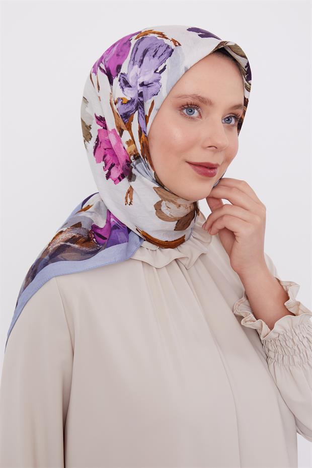 Mavi Soyut Desen Modal İpek Eşarp