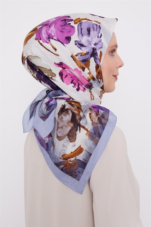 Mavi Soyut Desen Modal İpek Eşarp