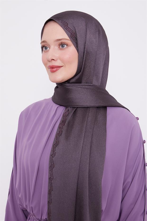 Menekşe Dalgalı İşlemeli Diamond Şal