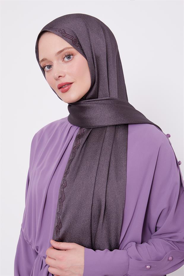 Menekşe Dalgalı İşlemeli Diamond Şal