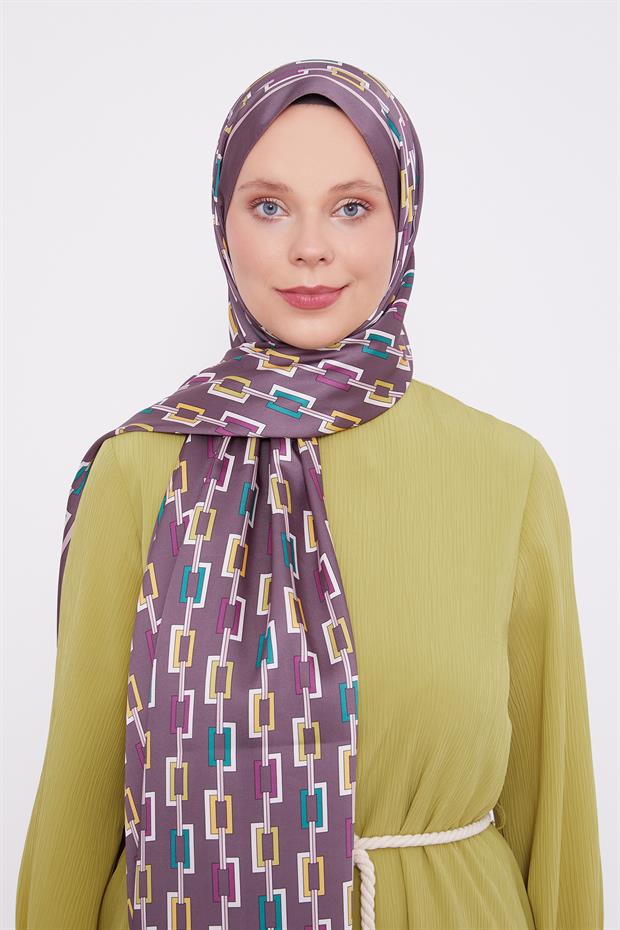 Menekşe Kare Zincir Desen Angel Şal