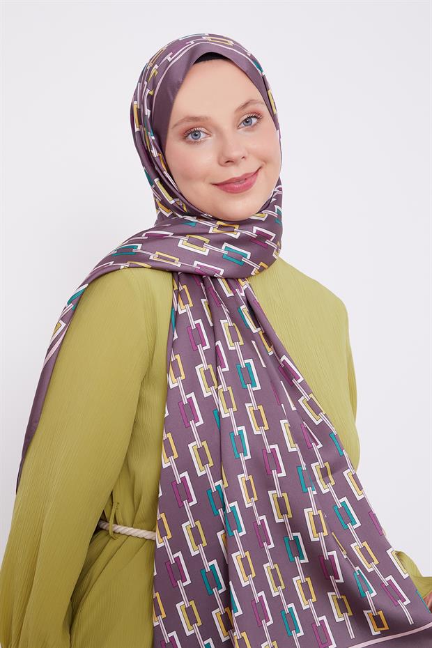 Menekşe Kare Zincir Desen Angel Şal