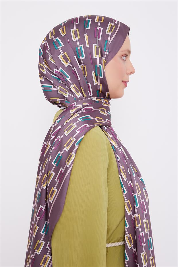 Menekşe Kare Zincir Desen Angel Şal