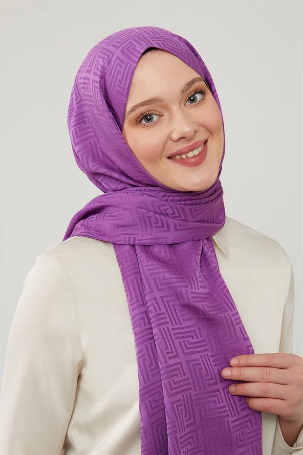 Menekşe Labirent Desen Blue Jakar Şal