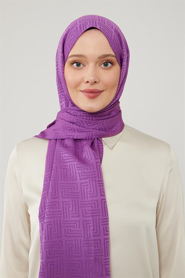 Menekşe Labirent Desen Blue Jakar Şal