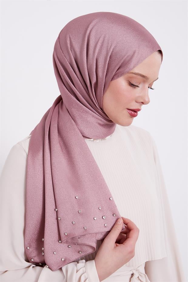 Menekşe Taş İşlemeli Diamond Şal