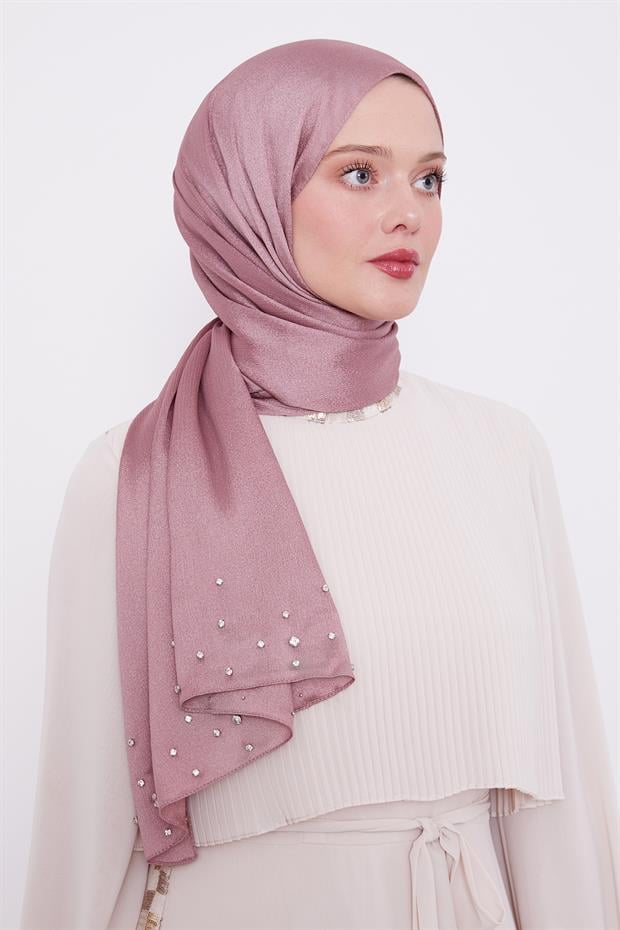 Menekşe Taş İşlemeli Diamond Şal