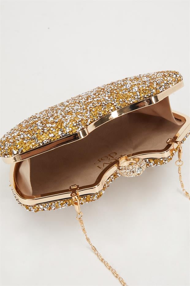 Mini Gold Metal Askılı Abiye Çanta
