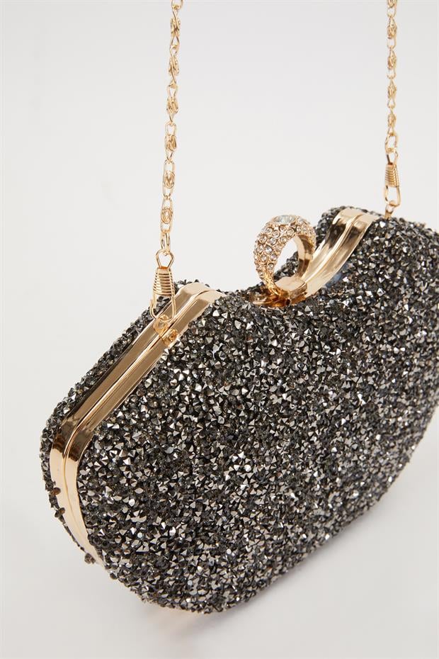 Mini Platin Metal Askılı Abiye Çanta