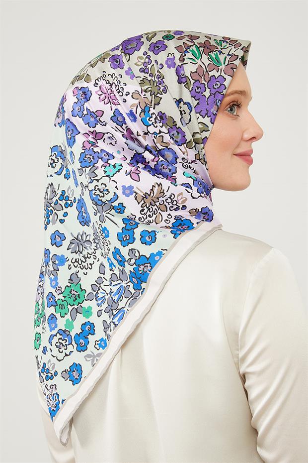 Mint Yeşili Mine Çiçeği Trend Twill Eşarp