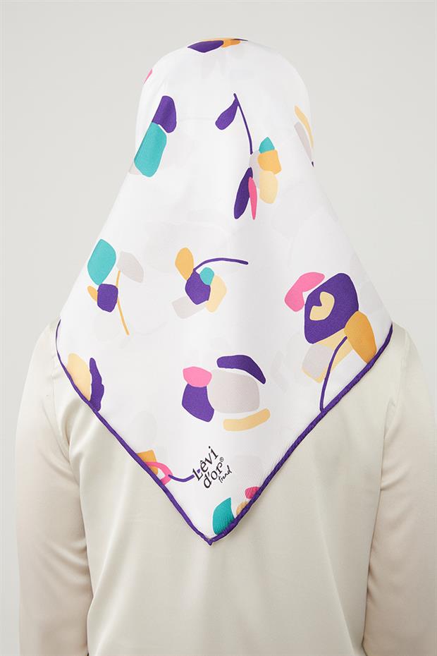 Mor Asimetrik Deseni Twill Eşarp