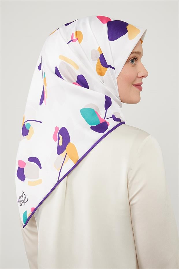 Mor Asimetrik Deseni Twill Eşarp