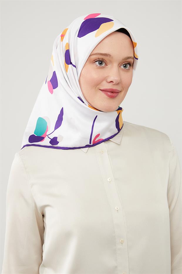 Mor Asimetrik Deseni Twill Eşarp