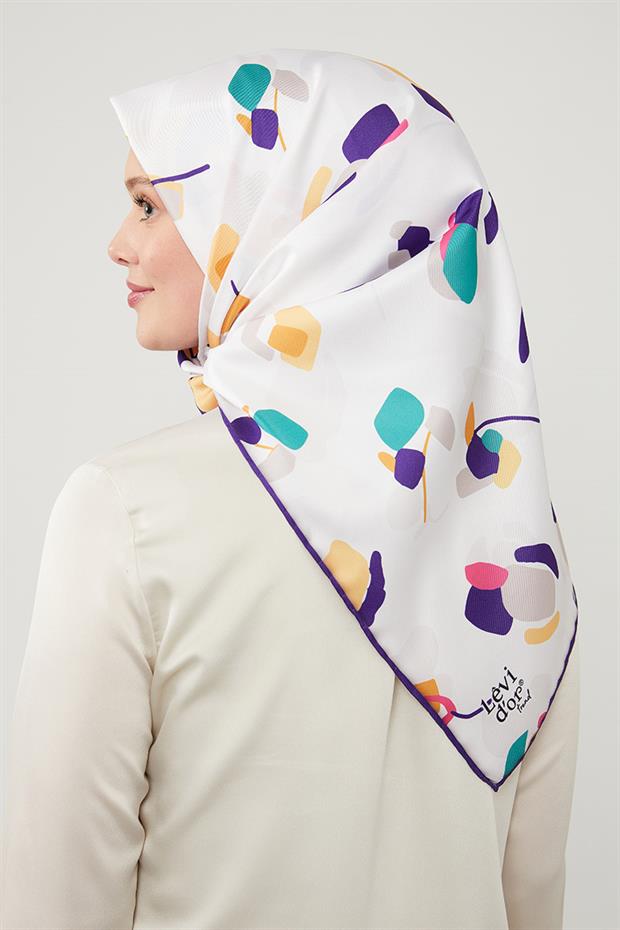 Mor Asimetrik Deseni Twill Eşarp