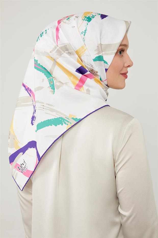 Mor Boya Desen Twill Eşarp