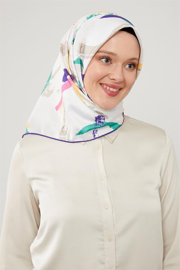 Mor Boya Desen Twill Eşarp