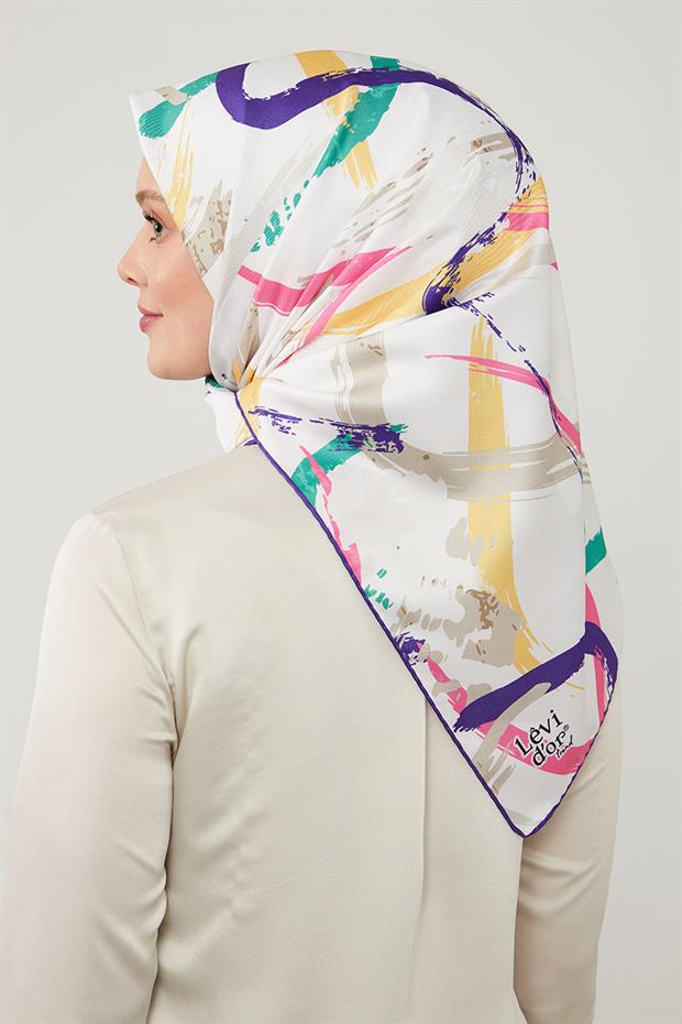 Mor Boya Desen Twill Eşarp