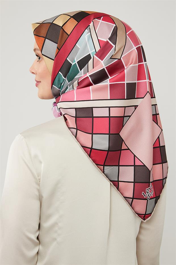 Mor Dama Desenlli Trend Twill Eşarp