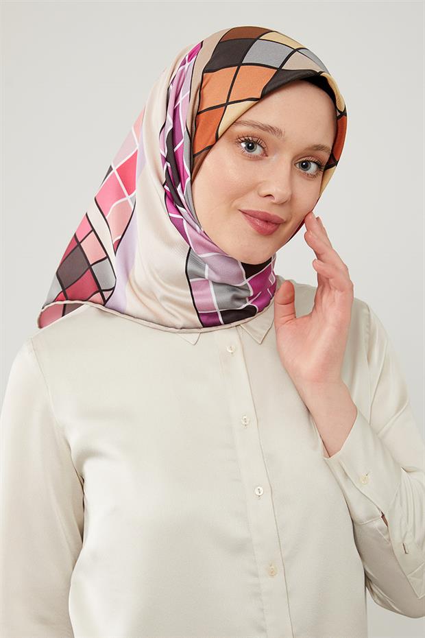 Mor Dama Desenlli Trend Twill Eşarp