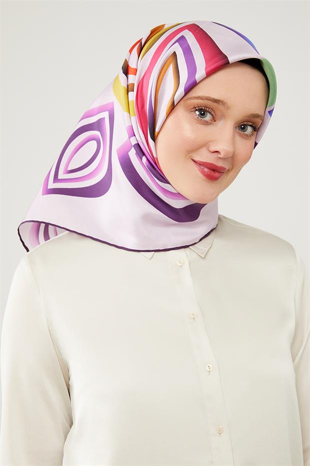 Mor Damla Desen Saf İpek Eşarp