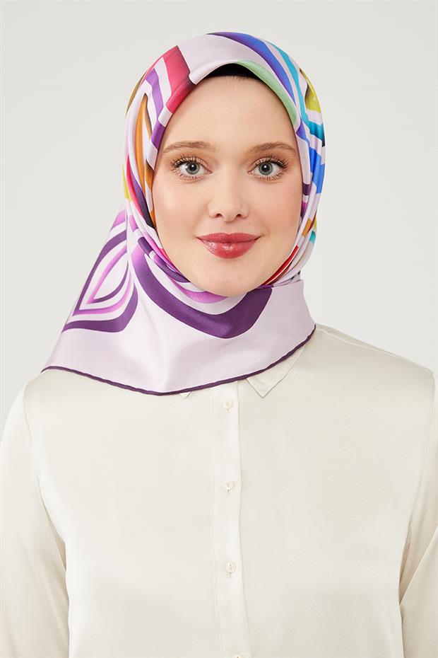 Mor Damla Desen Saf İpek Eşarp