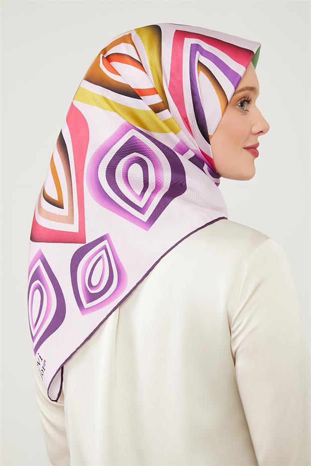 Mor Damla Desen Saf İpek Eşarp