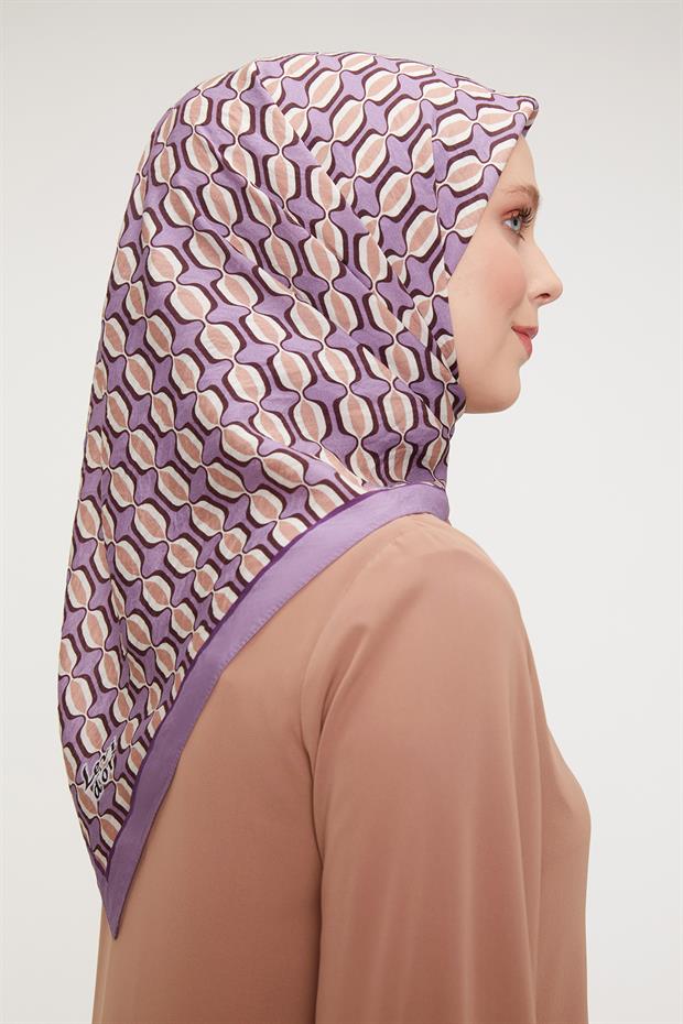 Mor Elips Desen Modal İpek Eşarp