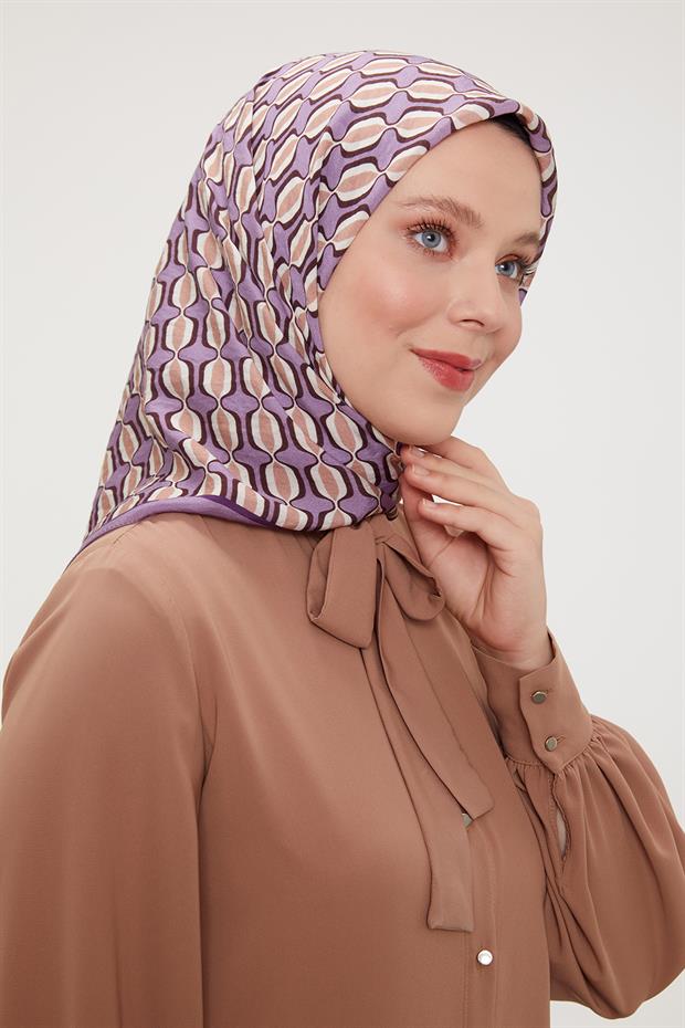 Mor Elips Desen Modal İpek Eşarp