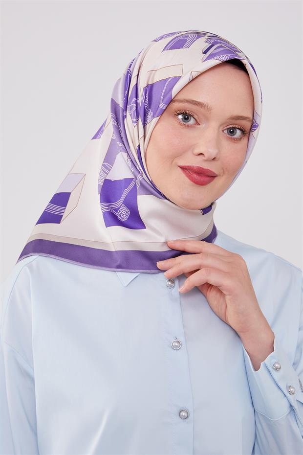 Mor Küp Desen Twill Eşarp