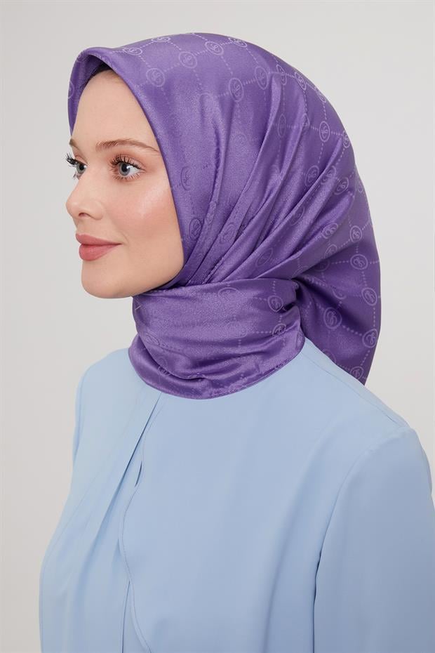 Mor L Baskılı Kristal Jakarlı Eşarp