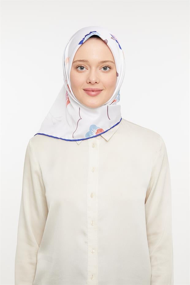 Mor Çiçekli Trend Twill Eşarp