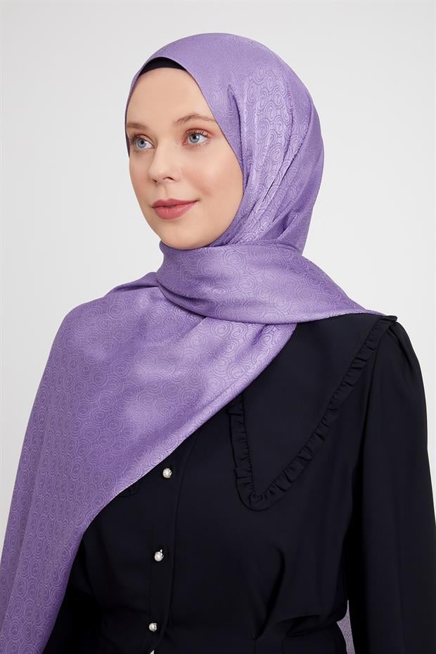Mor Yuvarlak Desen Jakarlı Janjan Şal