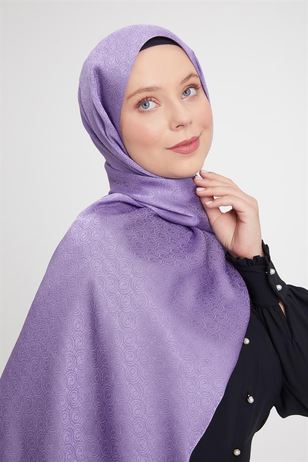 Mor Yuvarlak Desen Jakarlı Janjan Şal