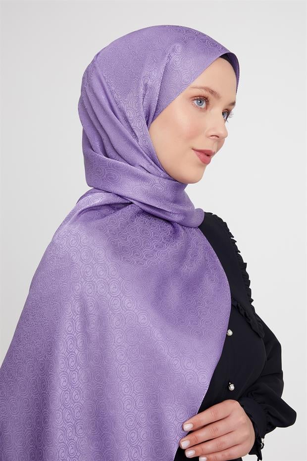 Mor Yuvarlak Desen Jakarlı Janjan Şal