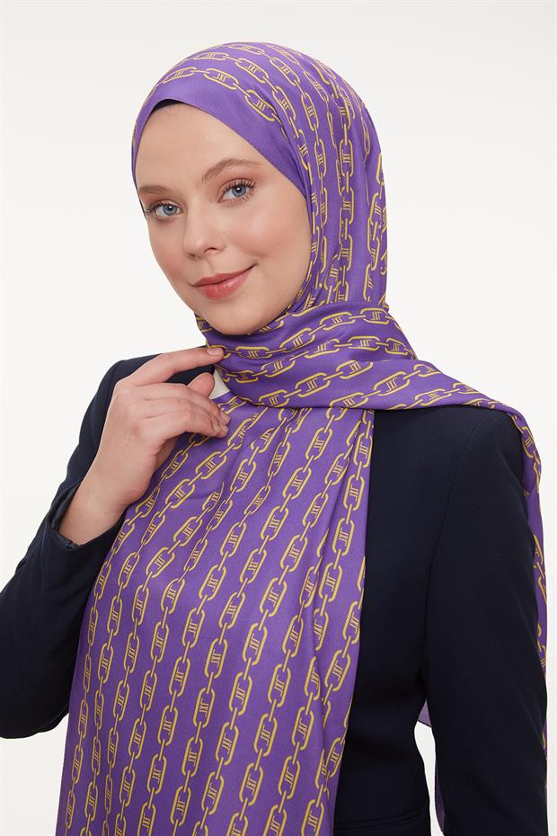 Mor Zincir Desen Love Şal