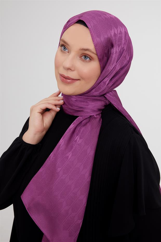 Mürdüm Geometrik Desen Jakarlı Janjan Şal