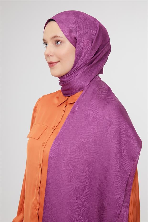 Mürdüm Hologram Desen Jakarlı Janjan Şal