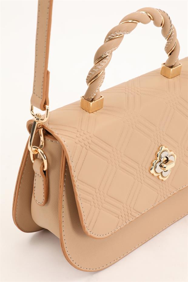 Nude Kabartma Desenli El Çantası