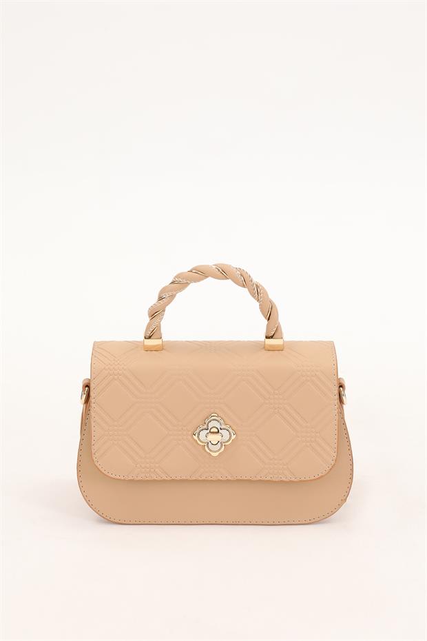 Nude Kabartma Desenli El Çantası