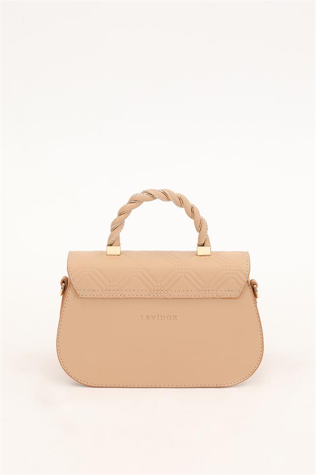 Nude Kabartma Desenli El Çantası