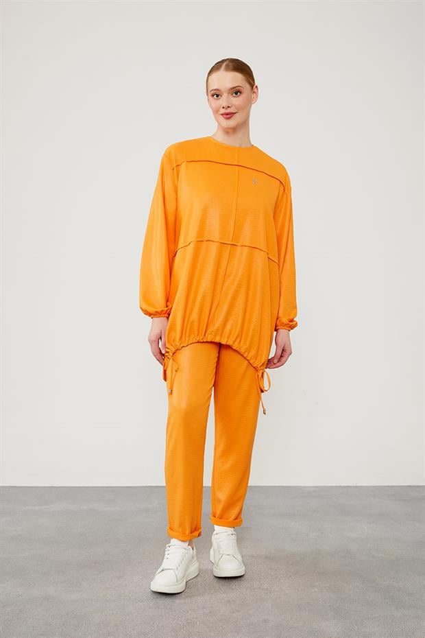 Oranj Asimetrik Kesim Pantolonlu İkili Takım