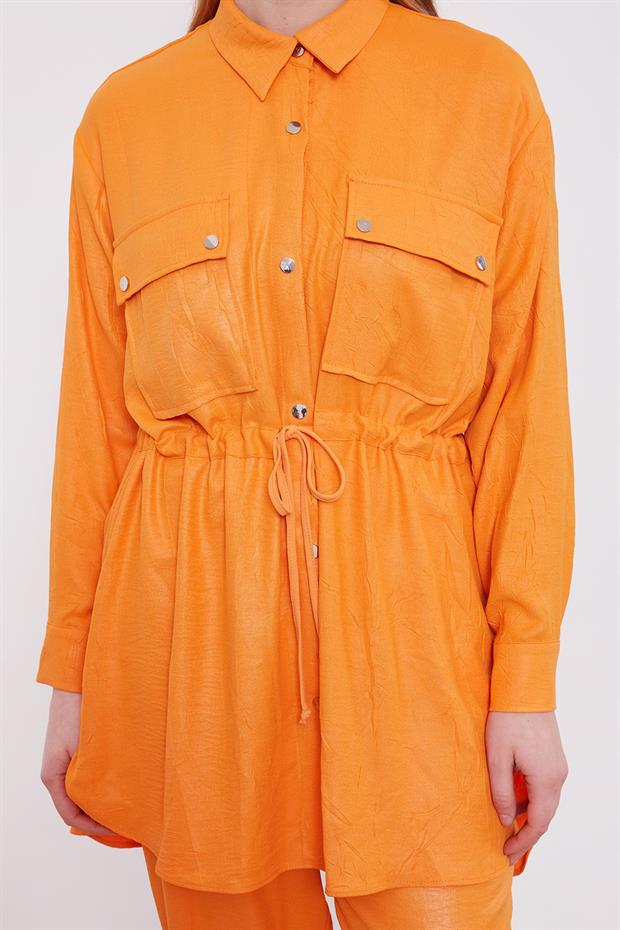 Oranj Beli Büzgülü Pantolonlu Spor Takım