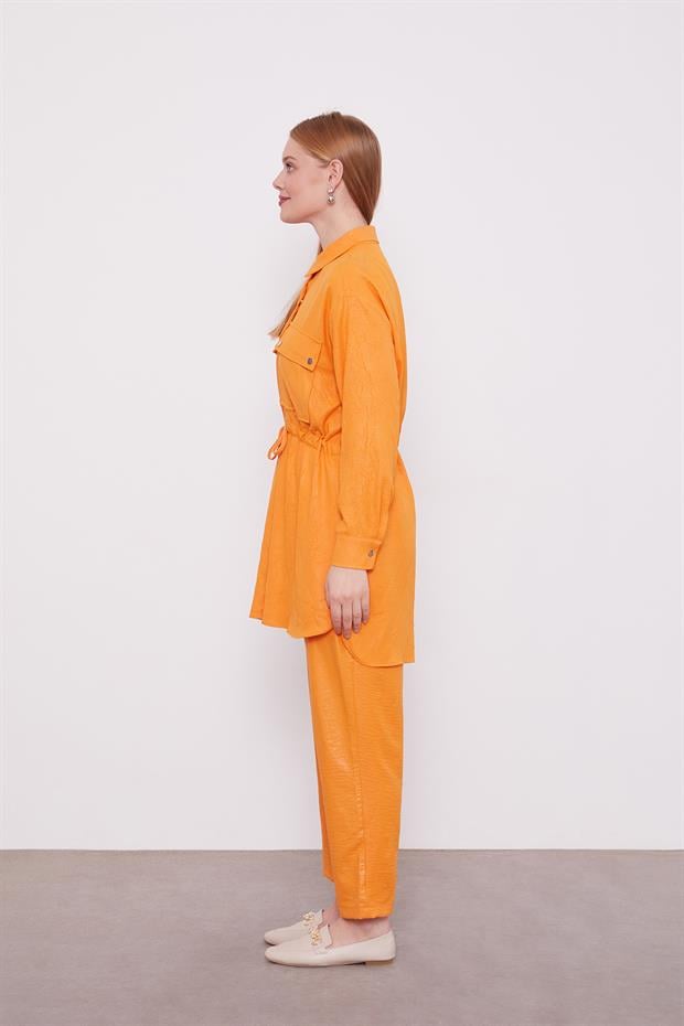 Oranj Beli Büzgülü Pantolonlu Spor Takım