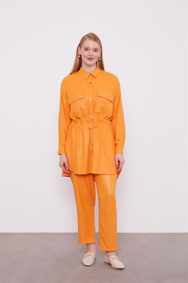 Oranj Beli Büzgülü Pantolonlu Spor Takım