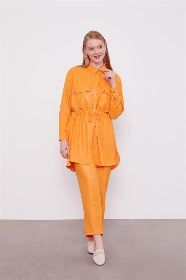 Oranj Beli Büzgülü Pantolonlu Spor Takım